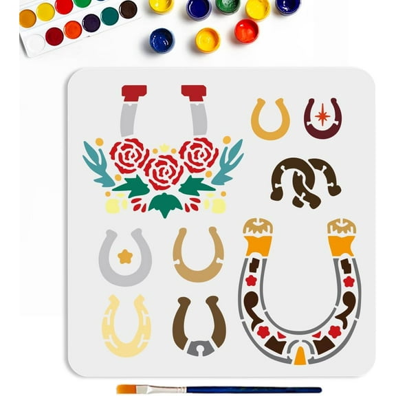 Flower Horseshoe Pattern Template 11.8x11.8inchs Reusable Art Painting Stencils Horseshoe Painting PET Template Animal Foot Craft Stencil