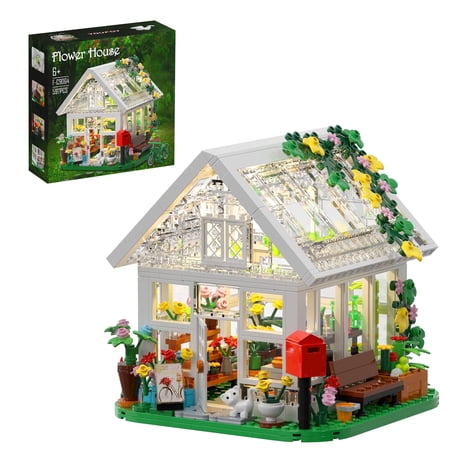 Flower House Building Set Garden House Building Toy with LED Light Build a Greenhouse Model Graduation Gift for Friends Girls (597pcs)