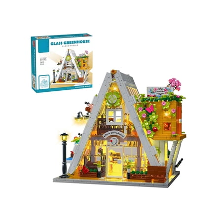 YOUEEFY Flower House Building Set with LED Lights, DIY Botanical Flowers, Construction Glass Room Flower Shop Modular Building Kit, 1413 PCS MOC Toys Gift for Teens 14+ and Adults