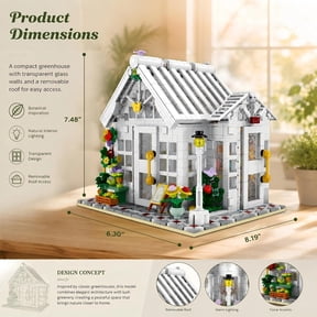 Flower House Building Set Sunlight Greenhouse with LED Compatible with Lego City Street View Collectible Model for Adults Home Office Decor - 1593PCS