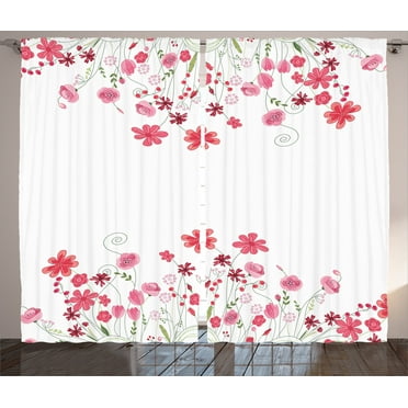 Ambesonne Floral Curtains 2 Panel Set, Herbs Blossoms Bridal, 108" x 90", Pink Green White