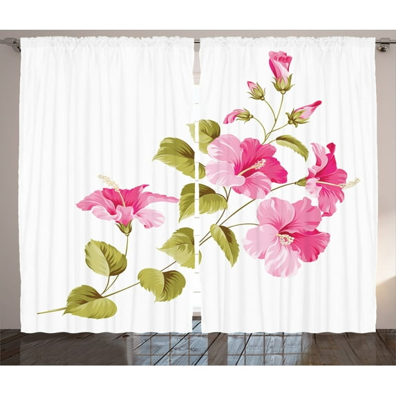 Ambesonne Tropic Curtains 2 Panel Set, Wild Exotic Branches, 108" x 84", Pink Green White