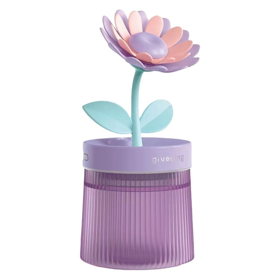 Flower Humidifier with Color Changing Night Light, 200ml Small Humidifiers for Bedroom Desk, Quiet Ultrasonic Cool Mist, Auto Shut-Off, USB Personal Humidifier (Pink/Green/)