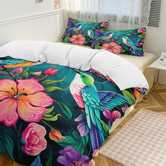 Flower Hummingbird 3D Duvet Cover Set Quilt Cover Theme of Kid Boy Girl for Bedroom Decoration