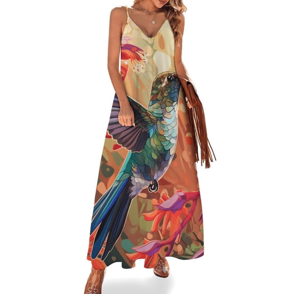 Flower Hummingbird Design Sleeveless Dress Woman Fashion Long Dresses Women's Summer Suit Dress 2025