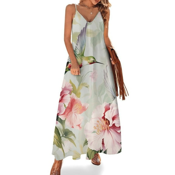 Flower Hummingbird Design Sleeveless Dress Woman Fashion Long Dresses Women's Summer Suit Dress 2025