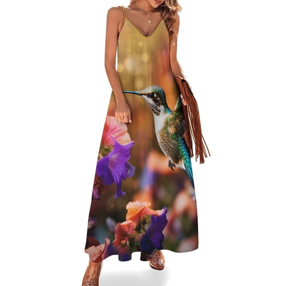 Flower Hummingbird Design Sleeveless Dress Woman Fashion Long Dresses Women's Summer Suit Dress 2025