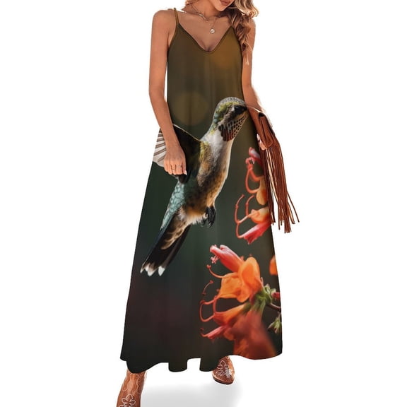Flower Hummingbird Design Sleeveless Dress Woman Fashion Long Dresses Women's Summer Suit Dress 2025