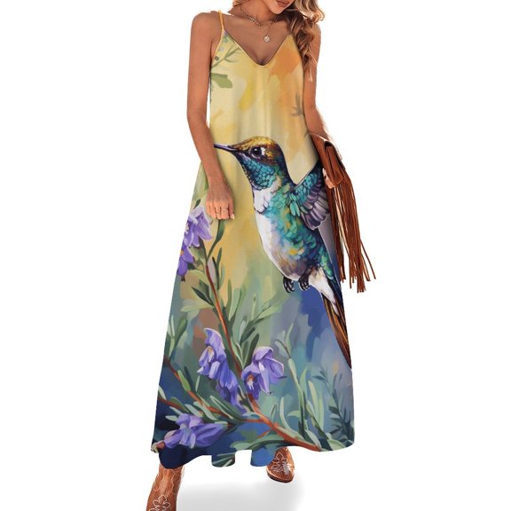 Flower Hummingbird Design Sleeveless Dress Woman Fashion Long Dresses Women's Summer Suit Dress 2025