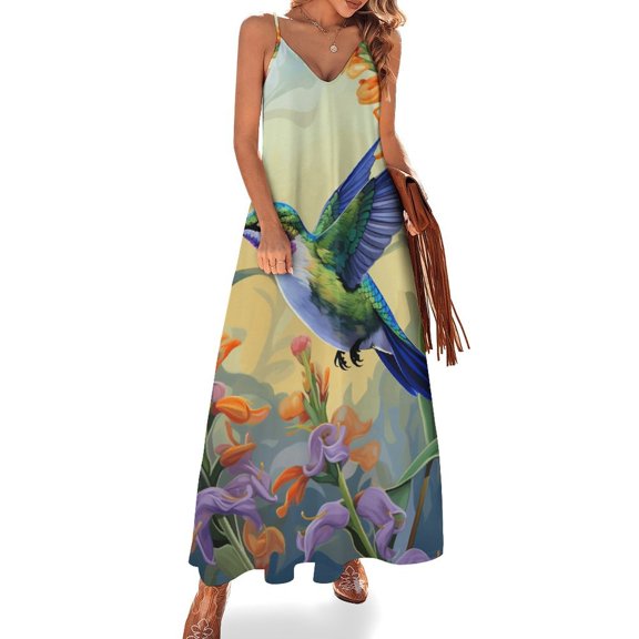 Flower Hummingbird Design Sleeveless Dress Woman Fashion Long Dresses Women's Summer Suit Dress 2025