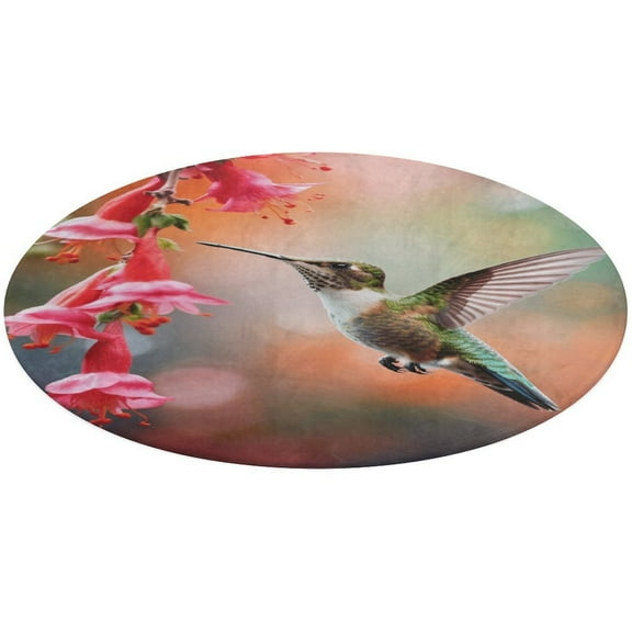 Flower Hummingbird Floral Medallion Round Rug - Small Round Area Rug, Soft Non-Slip Machine Washable Bedroom Mat Indoor Accent Entry Carpet for Office Desk Dorm Hallway