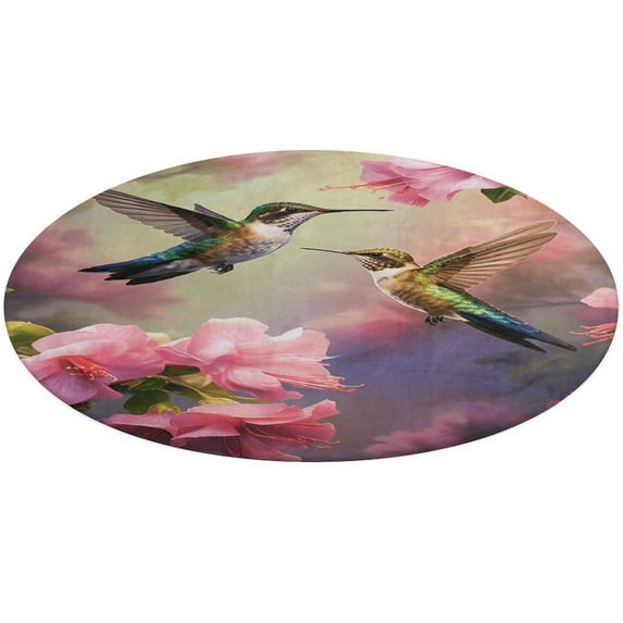 Flower Hummingbird Floral Medallion Round Rug - Small Round Area Rug, Soft Non-Slip Machine Washable Bedroom Mat Indoor Accent Entry Carpet for Office Desk Dorm Hallway