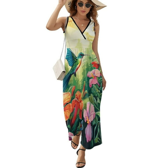Flower Hummingbird King Size Sleeveless Dress Dresses Summer Women Dresses Clothing Woman Dresses Dress
