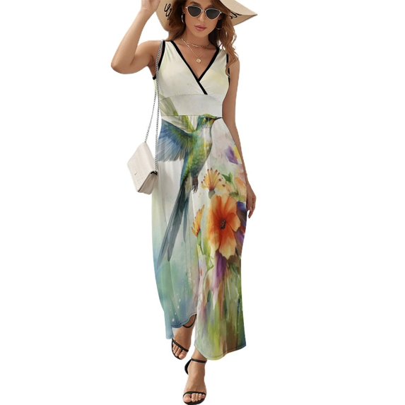 Flower Hummingbird King Size Sleeveless Dress Dresses Summer Women Dresses Clothing Woman Dresses Dress