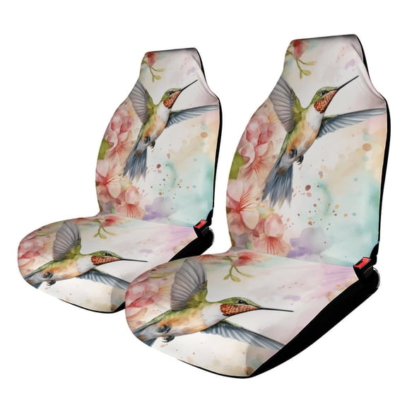 Flower Hummingbird Print Car Seat Covers，Universal Auto Front Seats Protector Fits for Car,SUV Sedan,Truck