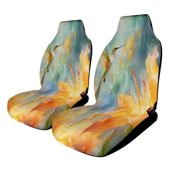 Flower Hummingbird Print Car Seat Covers，Universal Auto Front Seats Protector Fits for Car,SUV Sedan,Truck