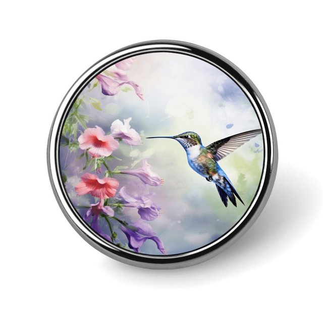 Flower Hummingbird Round Badge Pin Brooches Metal Button Badges for Hats Jackets Shirts Decor