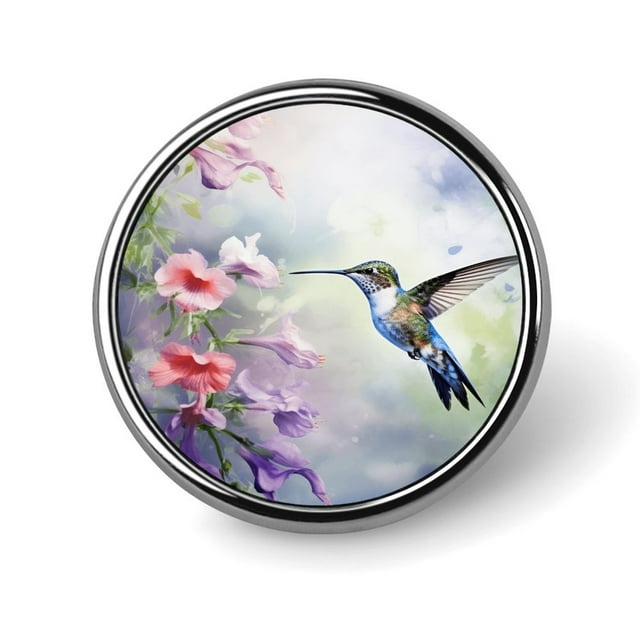 Flower Hummingbird Round Badge Pin Brooches Metal Button Badges for Hats Jackets Shirts Decor