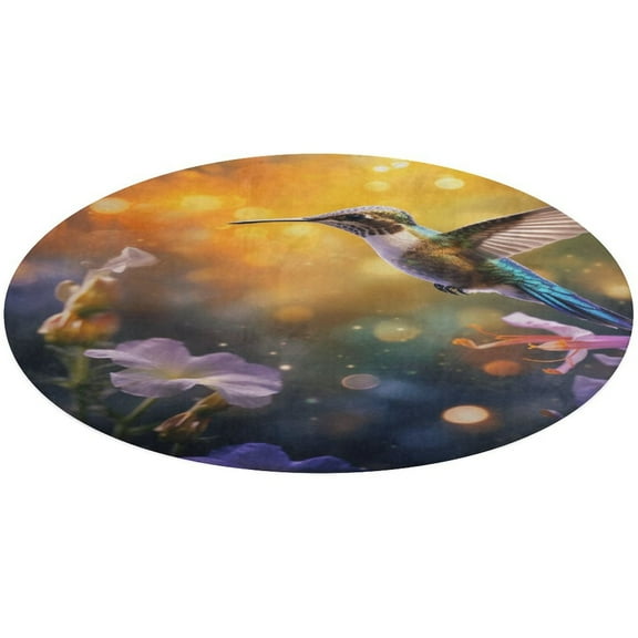 Flower Hummingbird Round Rugs -Washable Non-Slip Small Round Area Rug Throw Soft Circle Rugs for Bedroom, Modern Print Indoor Carpet for Entryway Sofa Living Room