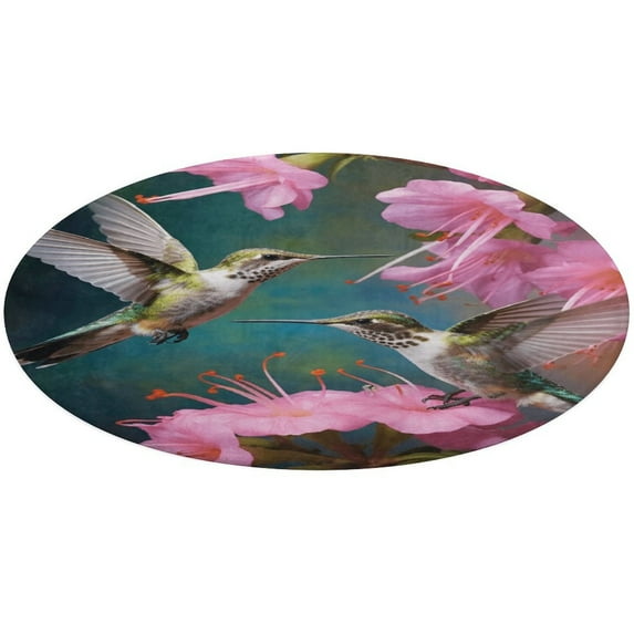 Flower Hummingbird Round Small Area Rug, Print Non Slip Washable Floor Mat, Soft Throw Rug for Living Room, Powder Room Entryway, Bathroom, Bedside