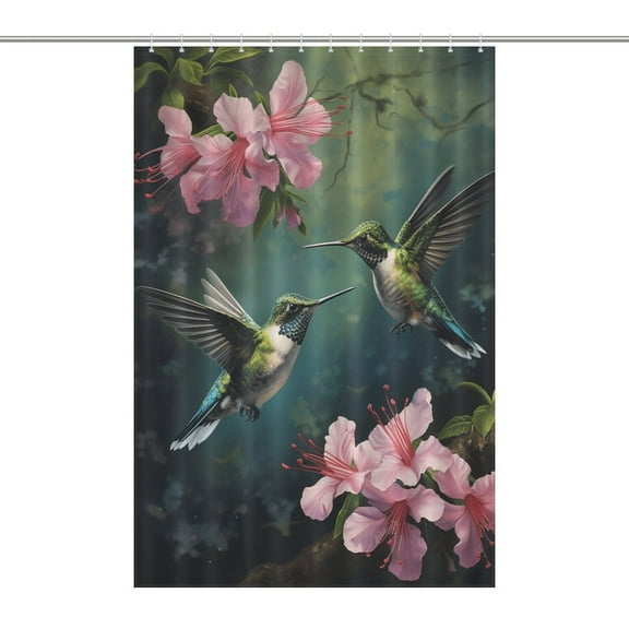 Flower Hummingbird Shower Curtain Cloth Fabric Bathroom Decor with Hooks