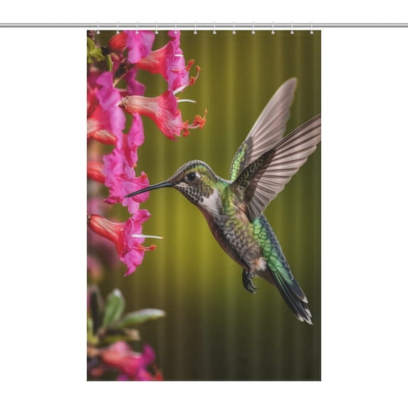Flower Hummingbird Shower Curtain Cloth Fabric Bathroom Decor with Hooks