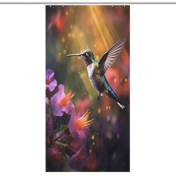Flower Hummingbird Shower Curtain Modern Home Bathroom Bathtub Decor Waterproof Fabric with 12PCS Hooks
