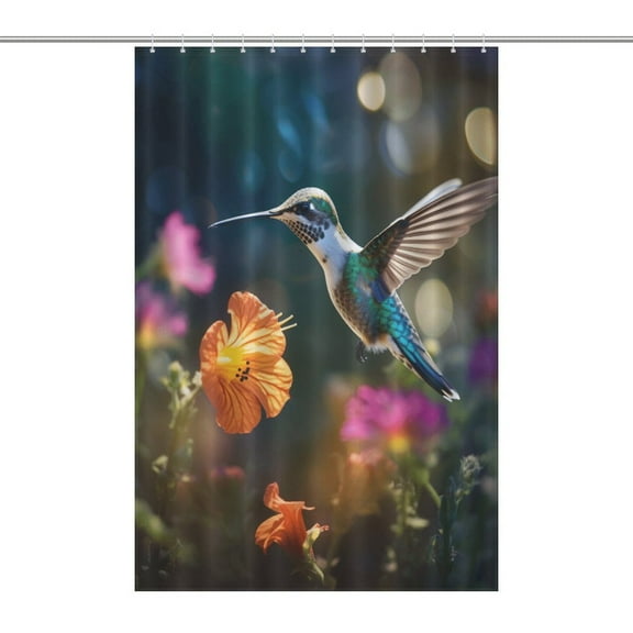 Flower Hummingbird Shower Curtain for Bathroom with 12Hooks, Polyester Fabric Thick Shower Curtain Washable Waterproof Curtain