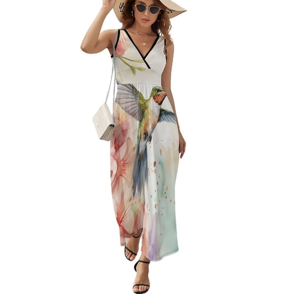 Flower Hummingbird Sleeveless Dress Female Clothing Dress Women Summer 2025 Dress