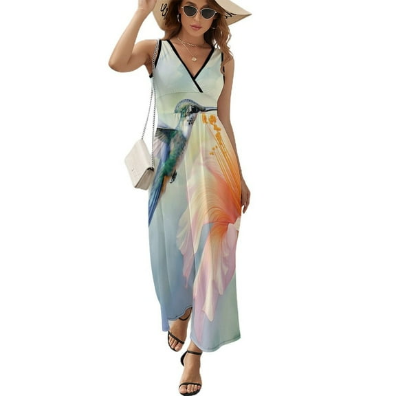 Flower Hummingbird Sleeveless Dress Female Clothing Dress Women Summer 2025 Dress