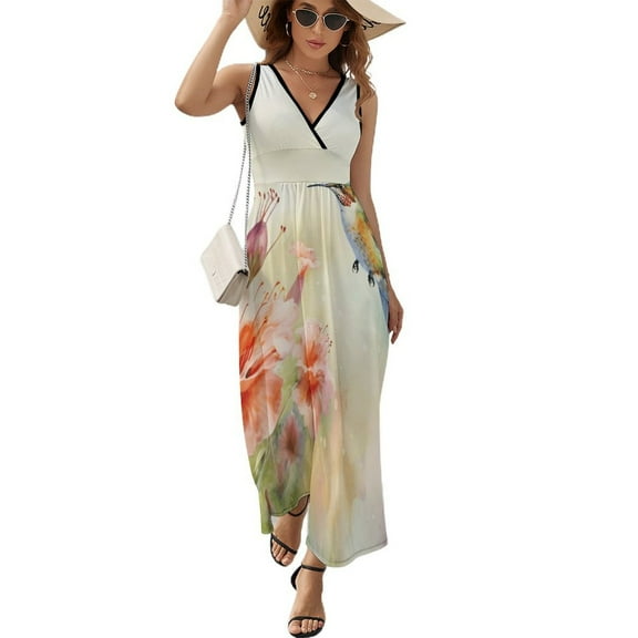 Flower Hummingbird Sleeveless Dress Woman Fashion Long Dresses Women's Summer Suit Dress 2025