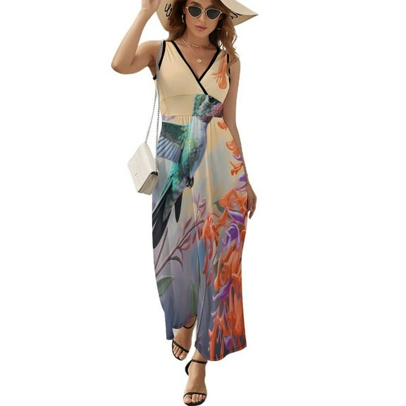 Flower Hummingbird Sleeveless Dress Woman Fashion Long Dresses Women's Summer Suit Dress 2025