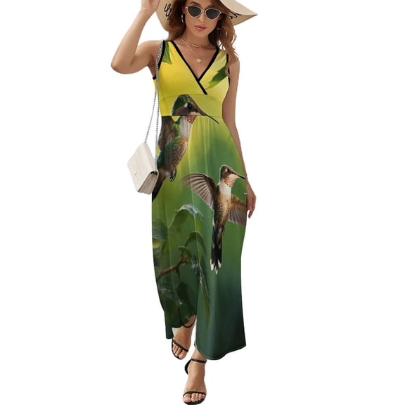 Flower Hummingbird Sleeveless Dress Woman Fashion Long Dresses Women's Summer Suit Dress 2025