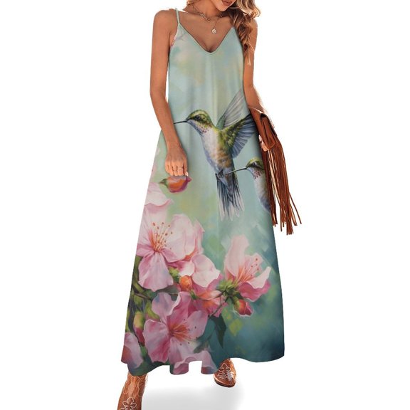 Flower Hummingbird Sleeveless Dress Woman Fashion Long Dresses Women's Summer Suit Dress Summer 2025 Women
