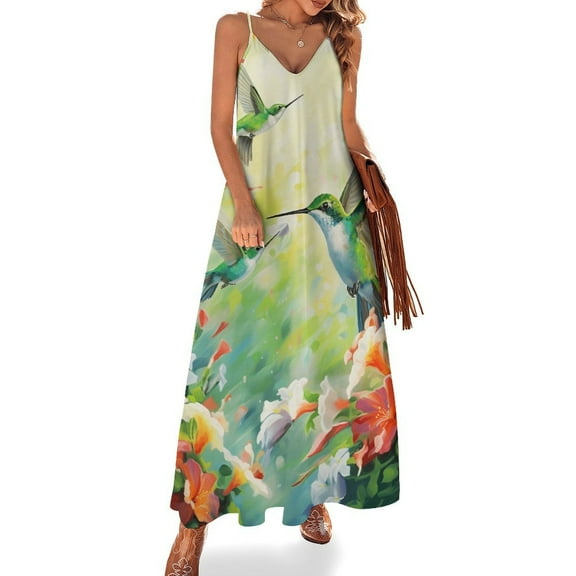 Flower Hummingbird Sleeveless Dress Woman Fashion Long Dresses Women's Summer Suit Dress Summer 2025 Women