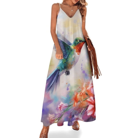Flower Hummingbird Sleeveless Dress Woman Fashion Long Dresses Women's Summer Suit Dress Summer 2025 Women