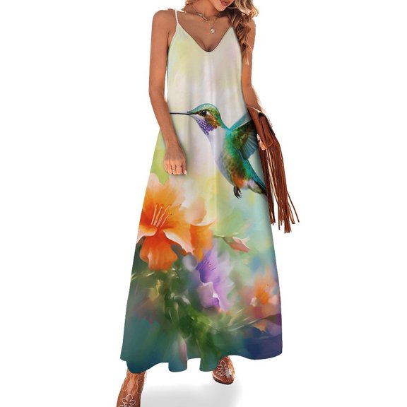 Flower Hummingbird Sleeveless Dress Woman Fashion Long Dresses Women's Summer Suit Dress Summer 2025 Women