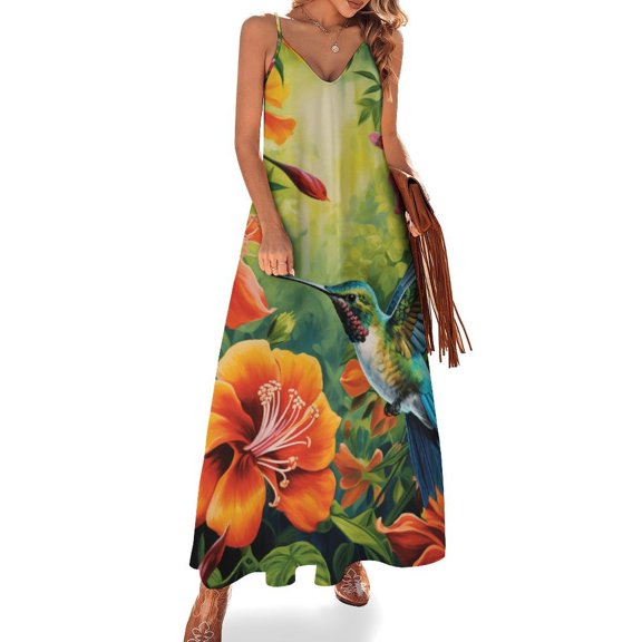 Flower Hummingbird Sleeveless Dress Woman Fashion Long Dresses Women's Summer Suit Dress Summer 2025 Women