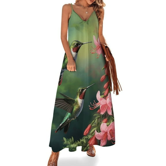 Flower Hummingbird Sleeveless Dress Woman Fashion Long Dresses Women's Summer Suit Dress Summer 2025 Women