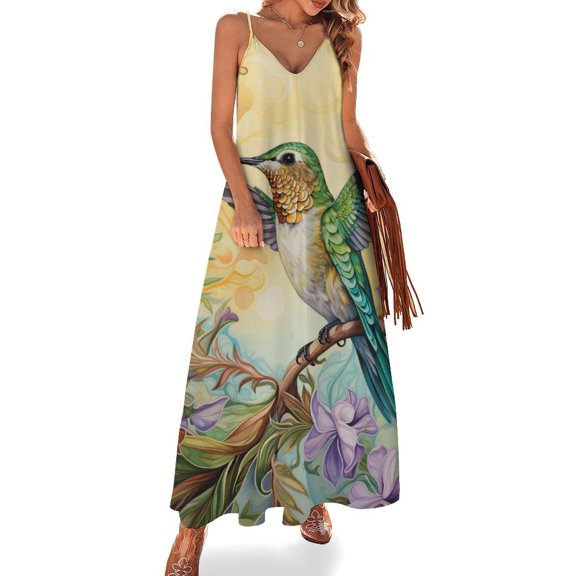 Flower Hummingbird Sleeveless Dress Women's Luxury Party Dress Birthday Dresses for Women