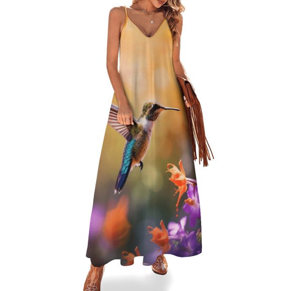 Flower Hummingbird Sleeveless Dress Women's Luxury Party Dress Birthday Dresses for Women