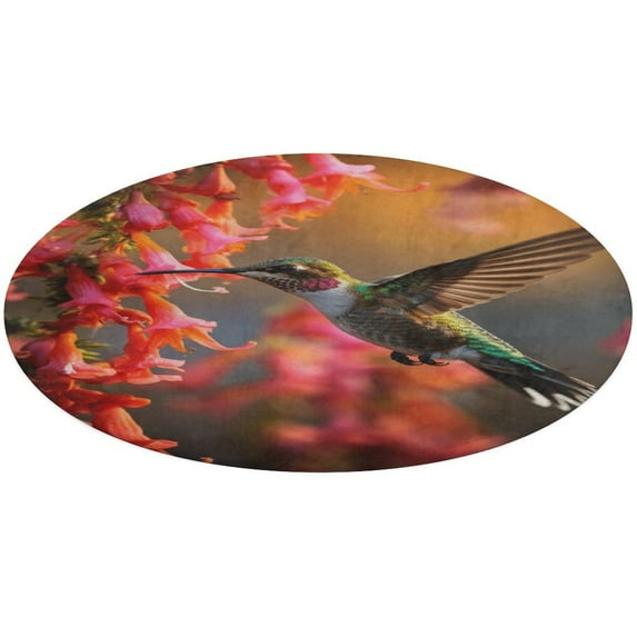 Flower Hummingbird Washable Round Rug -Circle Area Rugs for Nursery Bedroom, Vintage Non Slip Non Shedding Low Pile Carpet for Living Room Coffee Table Entryway