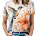 thumbnail image 1 of Flower Hummingbird Women's Short Sleeve T-Shirt Crew Neck Casual Summer Trendy Loose Fit Tops, 1 of 6