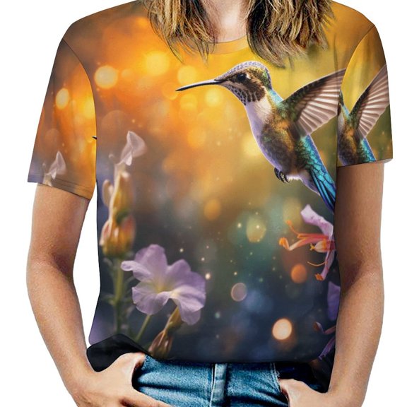 Flower Hummingbird Women's T-Shirt Short Sleeve T Shirts Tops Tee Ladies Loose T