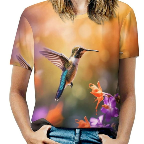 Flower Hummingbird Women's T-Shirt Short Sleeve T Shirts Tops Tee Ladies Loose T