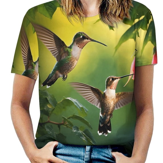 Flower Hummingbird Women's T-Shirt Short Sleeve T Shirts Tops Tee Ladies Loose T