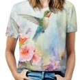 thumbnail image 1 of Flower Hummingbird Women's T-Shirt Short Sleeve T Shirts Tops Tee Ladies Loose T, 1 of 6