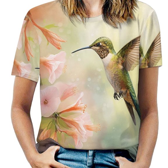Flower Hummingbird Women's T-Shirt Short Sleeve T Shirts Tops Tee Ladies Loose T