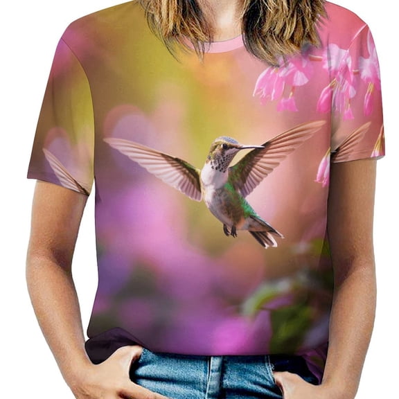 Flower Hummingbird Women's T-Shirt Short Sleeve T Shirts Tops Tee Ladies Loose T