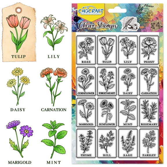 Flower Illustrations Style Clear Stamps Rose Silicone Stamp Seal for DIY Scrapbooking and Card Making Paper Craft Decor 6.3  4.3 Inch
